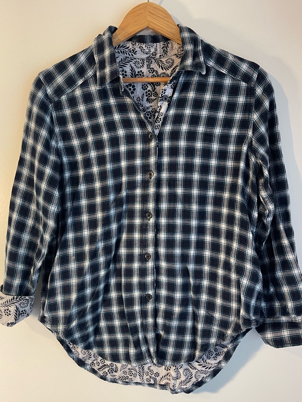 Cloth & Stone Black White Plaid Floral Paisley Reversible Double Layer Shirt M